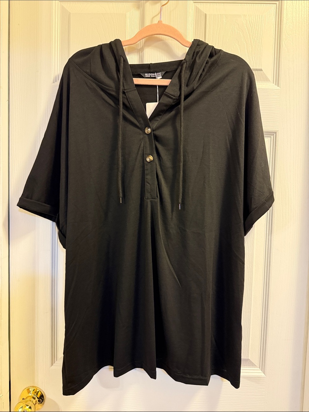 NWT Size 18-20 BloomChic Black Hooded Tunic Short Sleeve Top